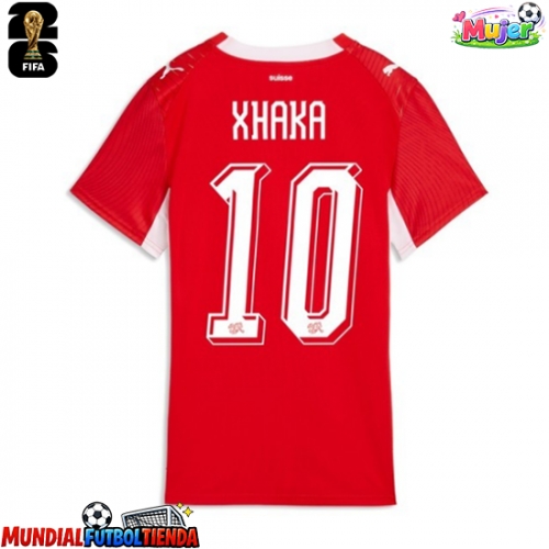 Camiseta Suiza Granit Xhaka #10 Primera Equipación Replica Mundial 2026 para mujer mangas cortas